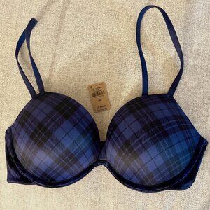 Pink by Victorias Secret NWT Push Up Bra 34C Navy Plaid